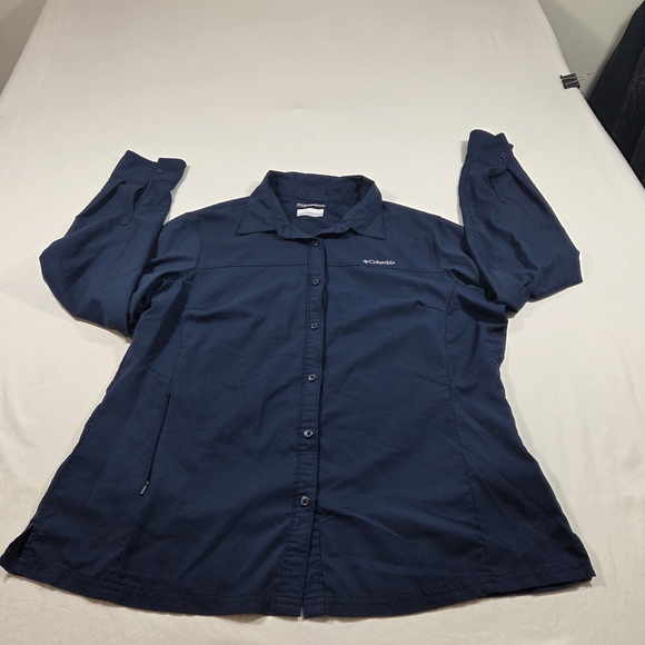 Columbia Shirt Navy Mesh-Lined Omni-Shade Shirt Jacket Button Down Woman's XL - Picture 11 of 11